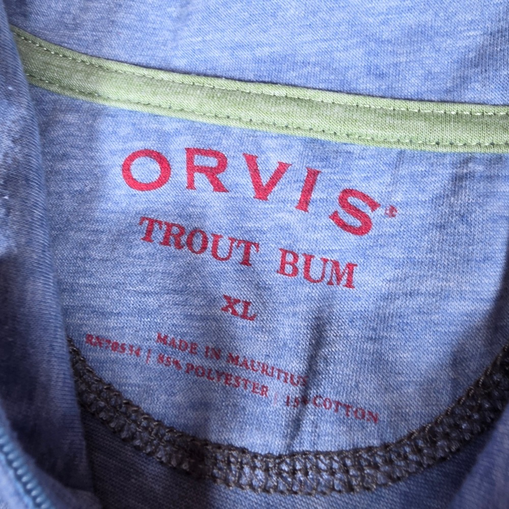 Orvis Trout Bum Mens XL Blue L/S 1/4 zip Pullover Lightweight Heathered RN70534 - Picture 2 of 9